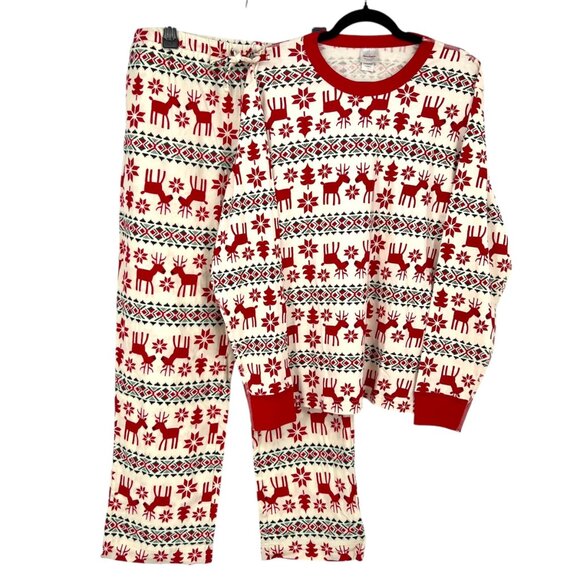 Hanna Andersson Dear Deer Reindeer Organic Cotton Pajamas Red White Size Large - Picture 1 of 13